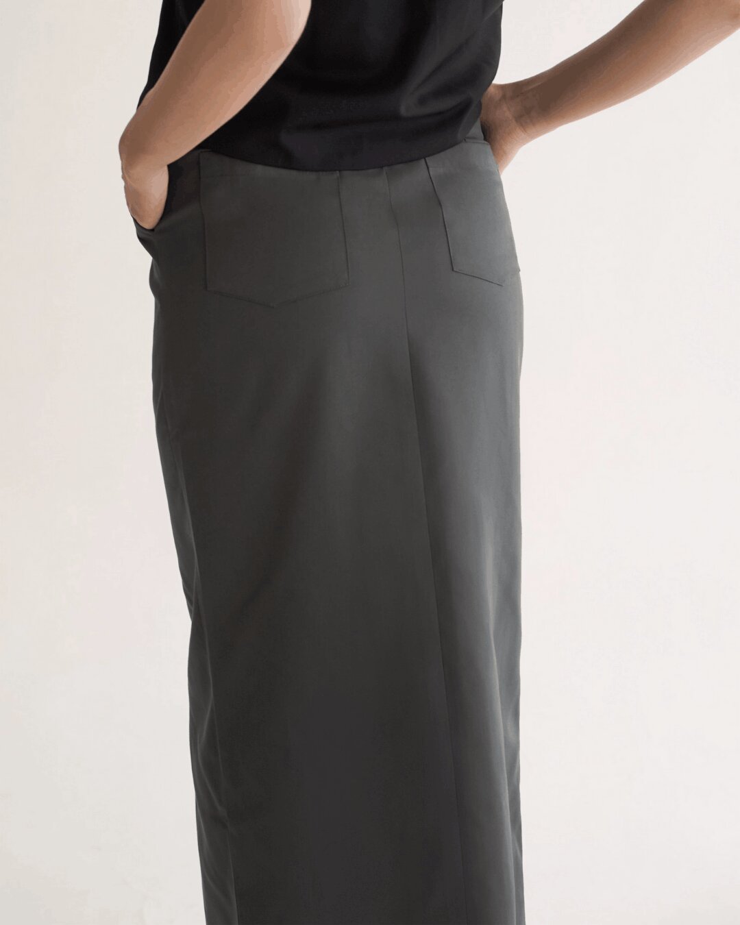 Ankle Front Slit Tailored Skirt