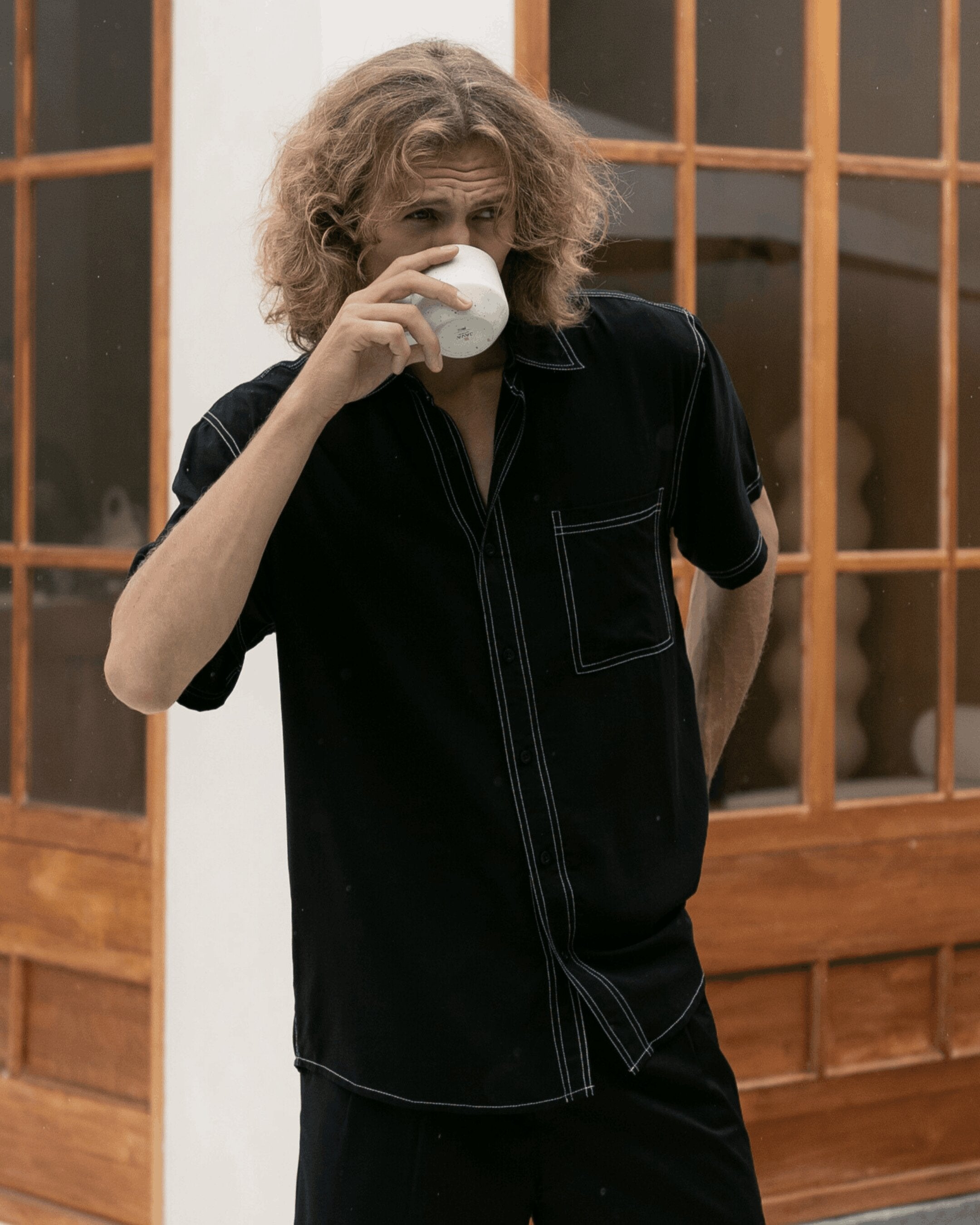 Contrast-Stitch Cotton Rayon Shirt
