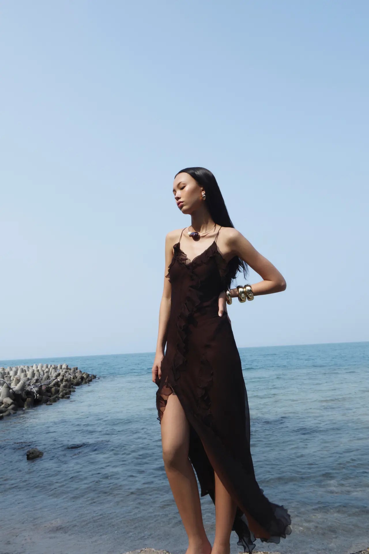 Terra Silk Dress Dark Brown / S