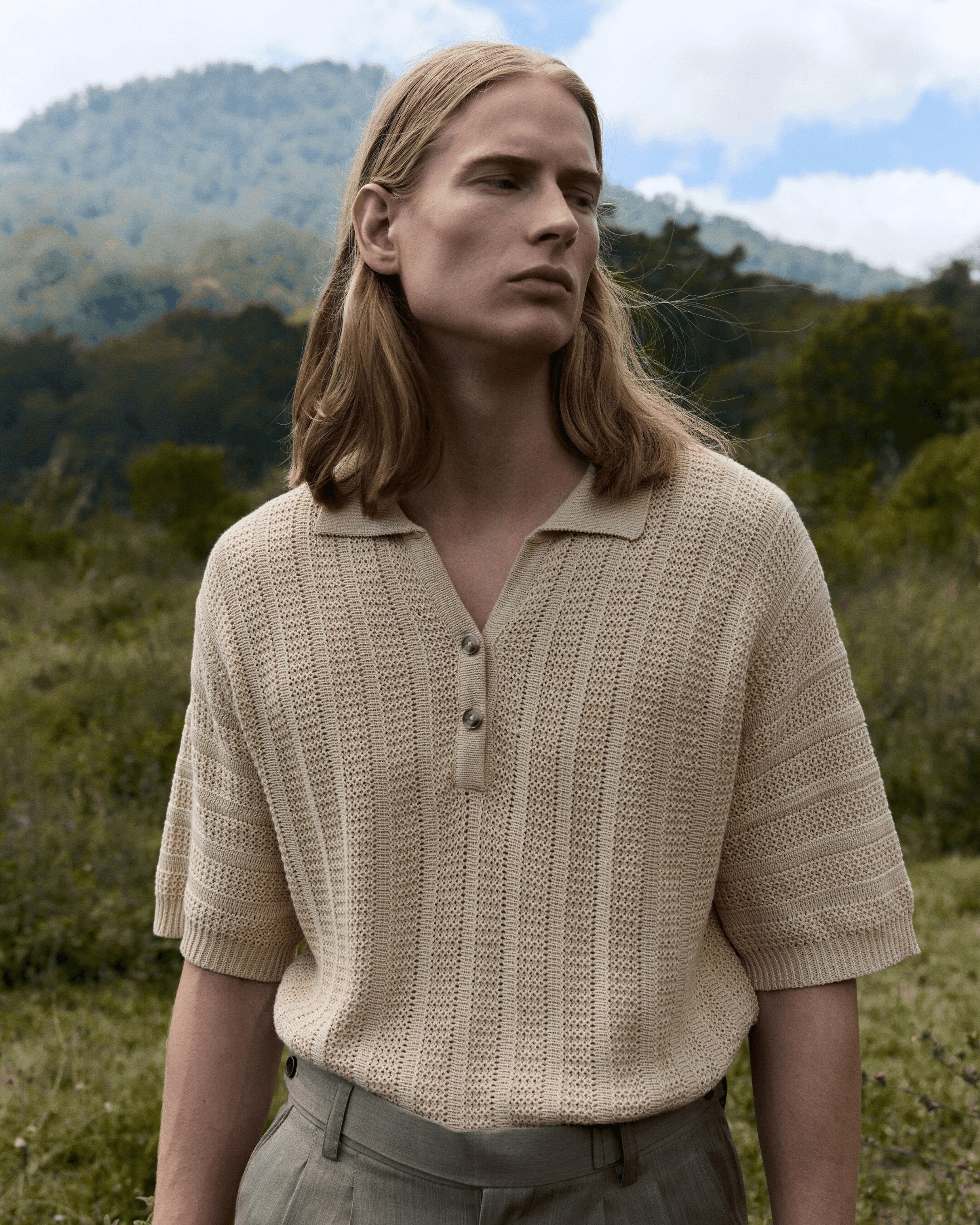 Oversized Knit Shirt Cream