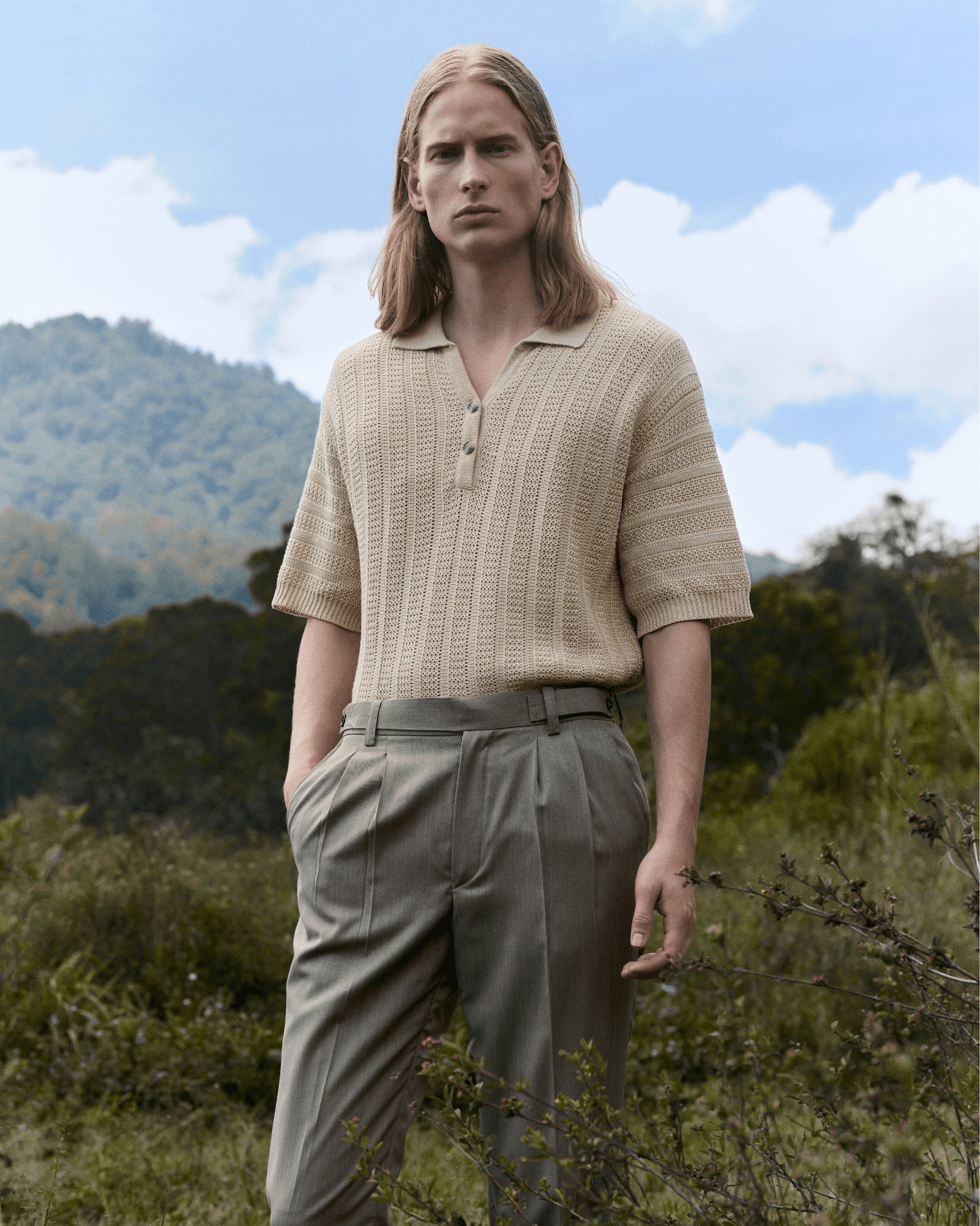 Oversized Knit Shirt Cream