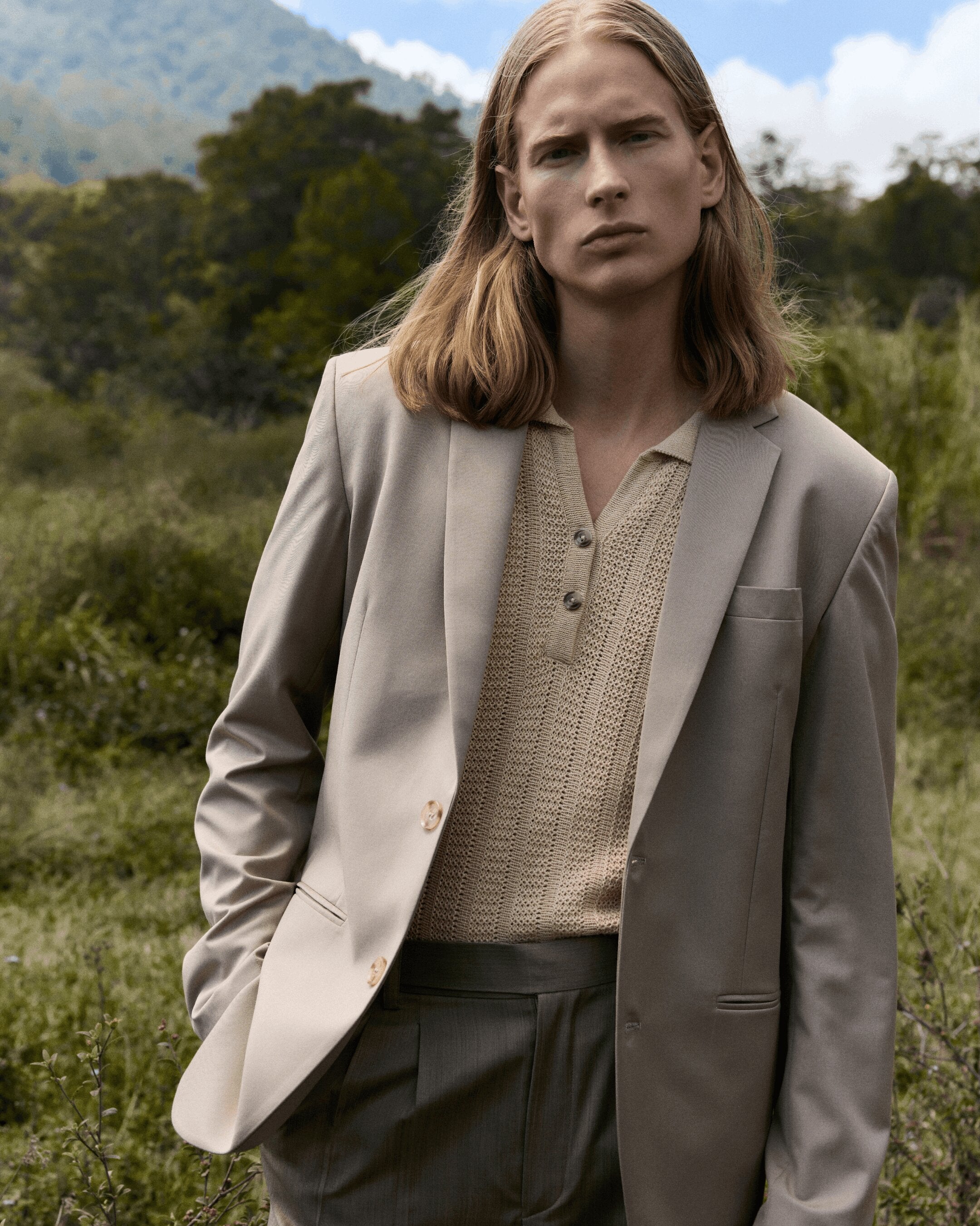 Oversized Knit Shirt Cream