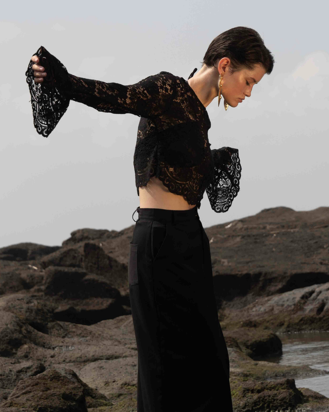 Noir Lace Cropped Top