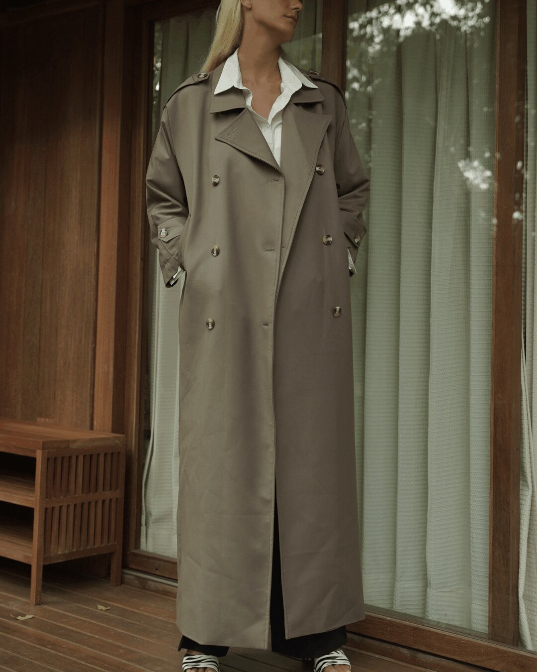 Double Breasted Long Trench Coat