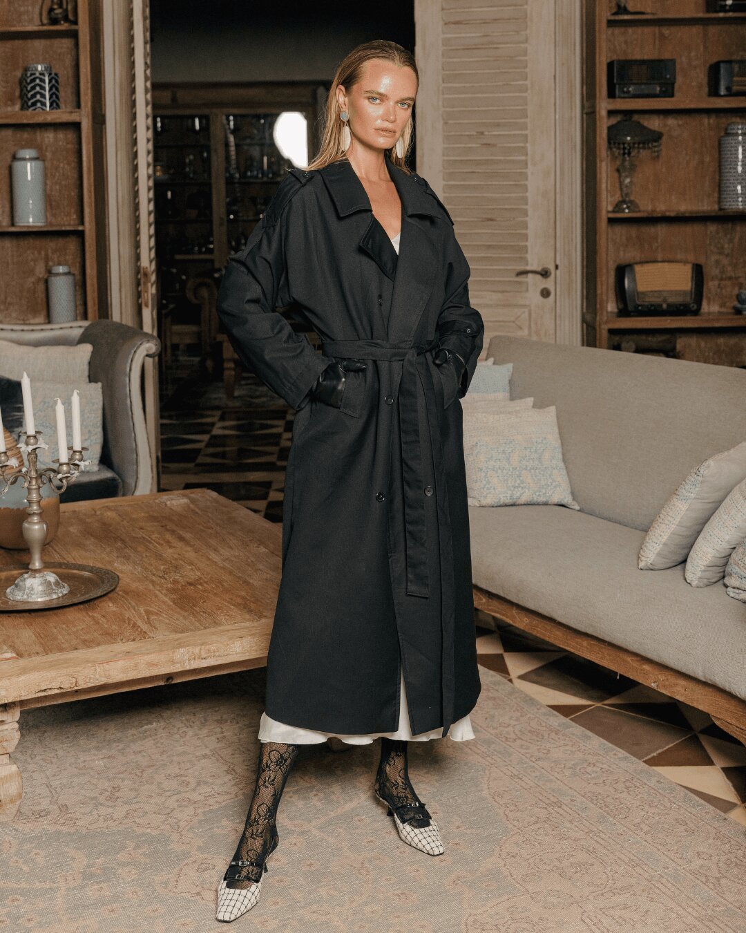 Double Breasted Long Trench Coat