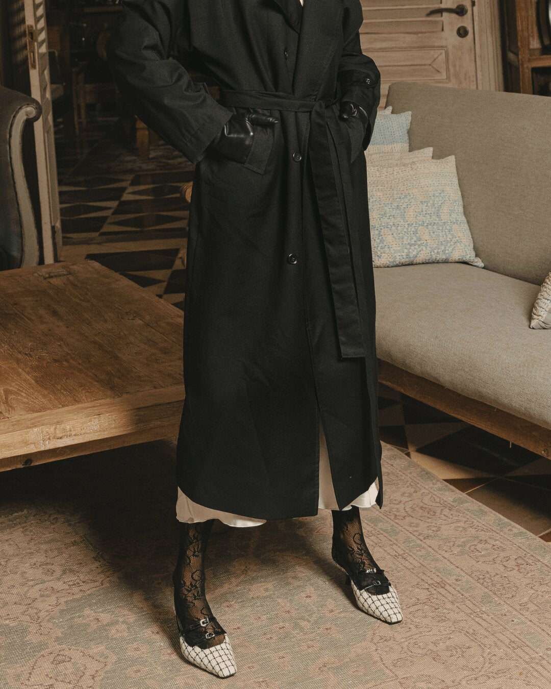 Double Breasted Long Trench Coat