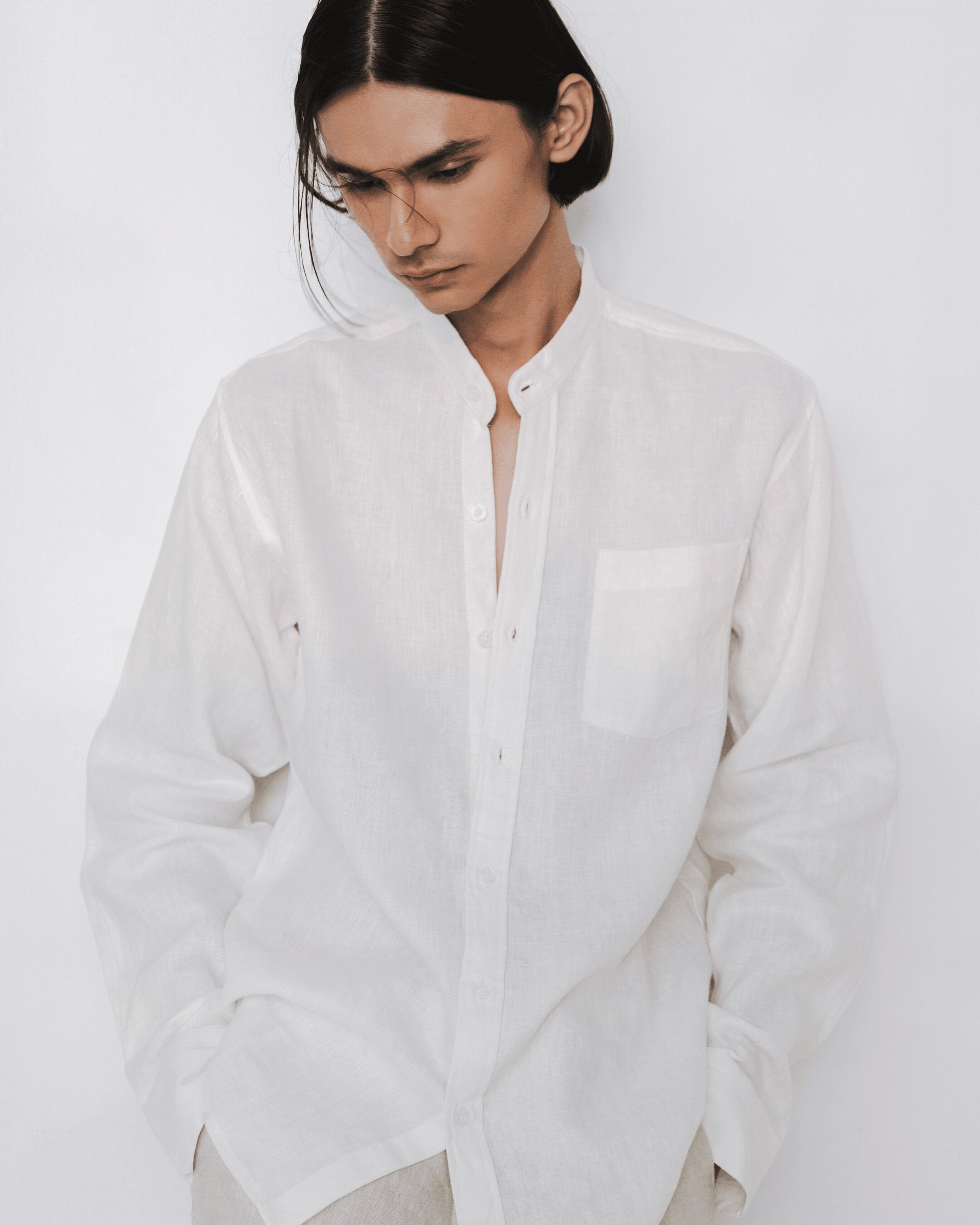 Mandarin Collar Linen Shirt